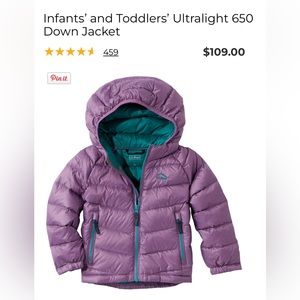 Girls Infants’ and Toddlers’ Ultralight 650 Down Jacket 12-18 months
